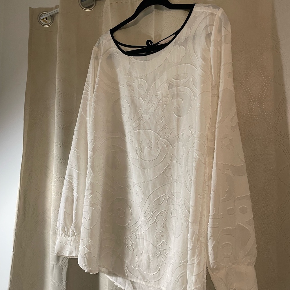 LOFT White Round Neck Long Sleeve Blouse